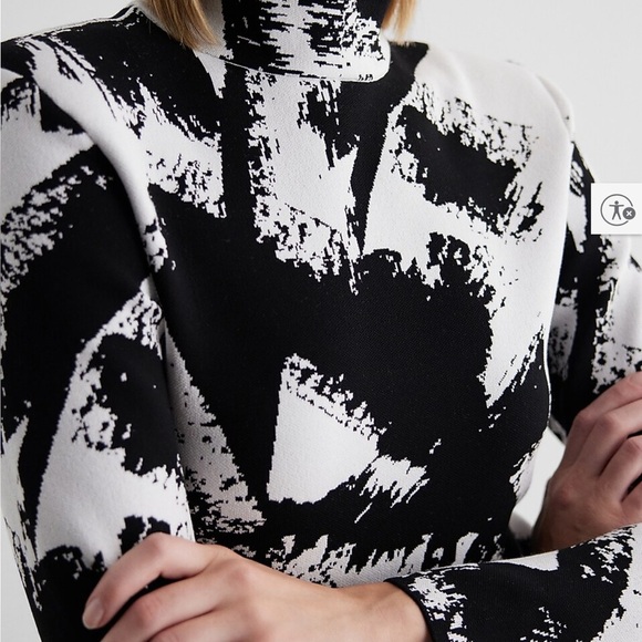 New EXPRESS Printed Mock Neck Padded Shoulder Sweater medium - Picture 2 of 12